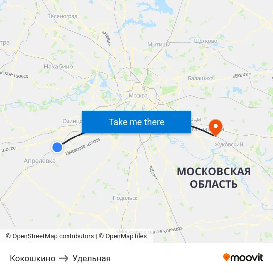 Кокошкино to Удельная map