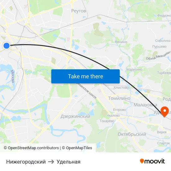 Нижегородский to Удельная map