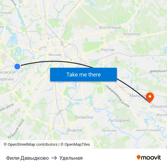 Фили-Давыдково to Удельная map