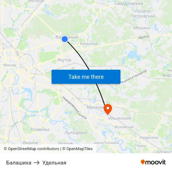 Балашиха to Удельная map