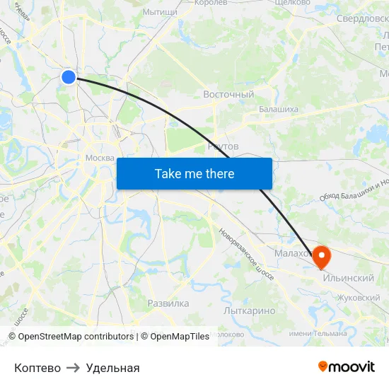 Коптево to Удельная map