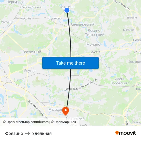 Фрязино to Удельная map