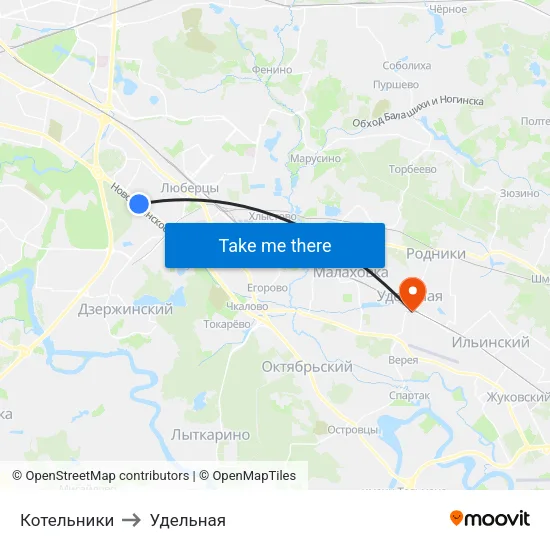 Котельники to Удельная map