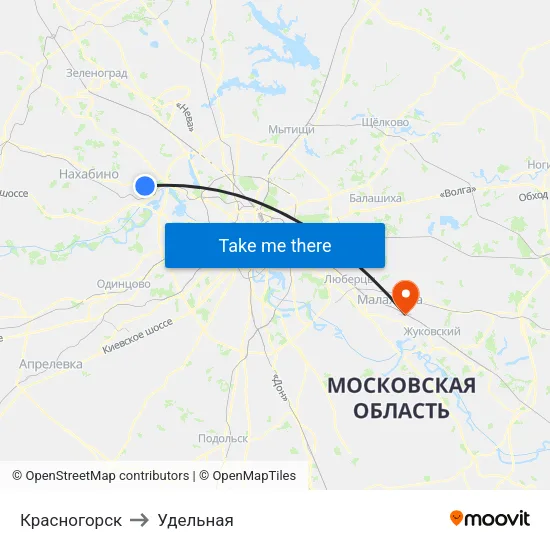Красногорск to Удельная map