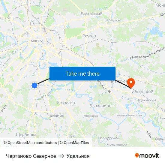 Чертаново Северное to Удельная map
