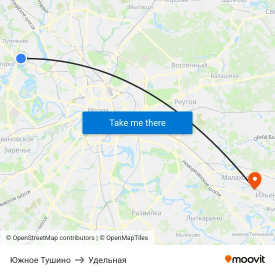 Южное Тушино to Удельная map