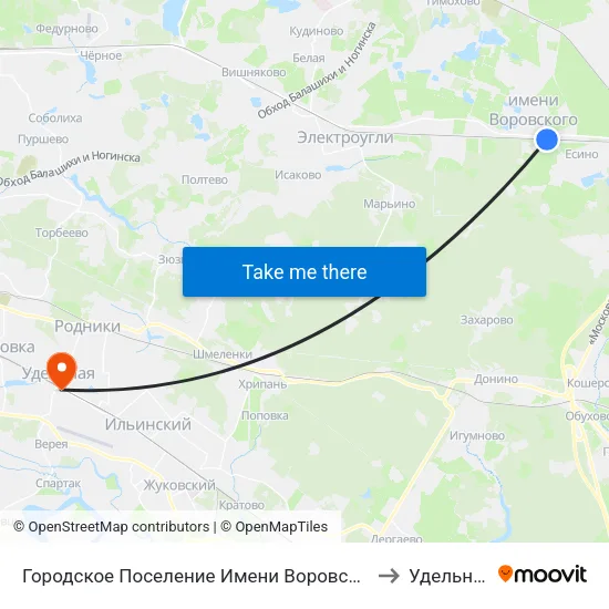Городское Поселение Имени Воровского to Удельная map