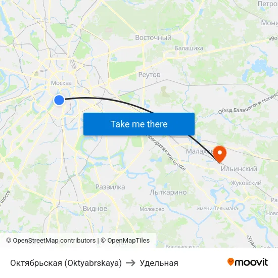 Октябрьская (Oktyabrskaya) to Удельная map
