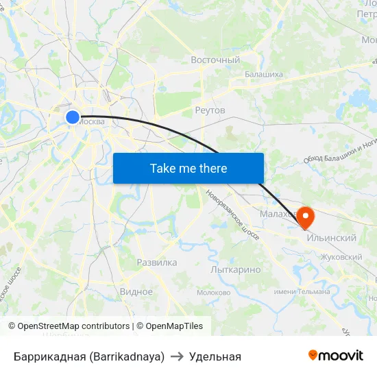 Баррикадная (Barrikadnaya) to Удельная map