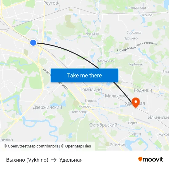 Выхино (Vykhino) to Удельная map