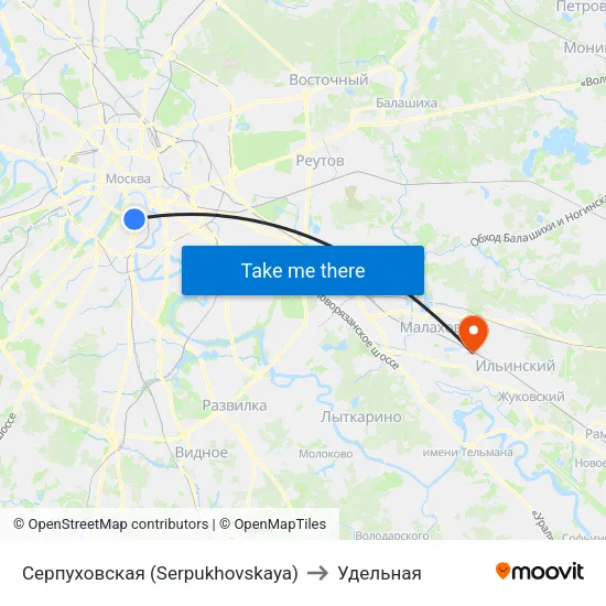 Серпуховская (Serpukhovskaya) to Удельная map