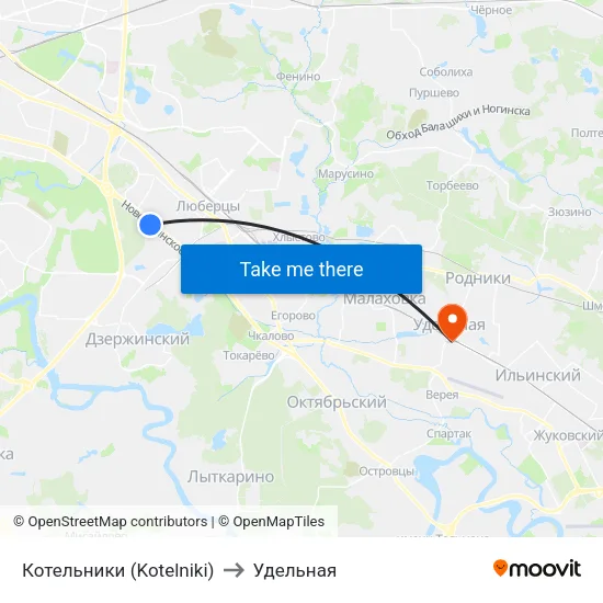 Котельники (Kotelniki) to Удельная map