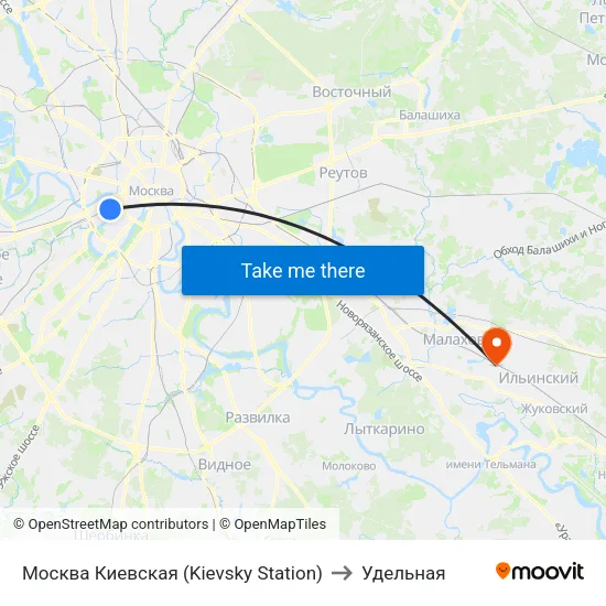 Москва Киевская (Kievsky Station) to Удельная map
