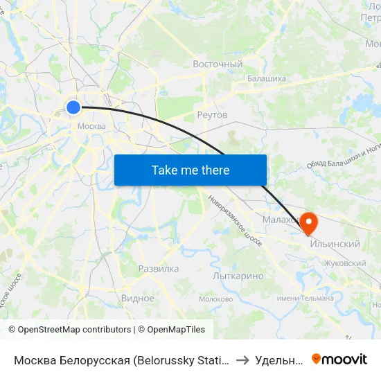 Москва Белорусская (Belorussky Station) to Удельная map