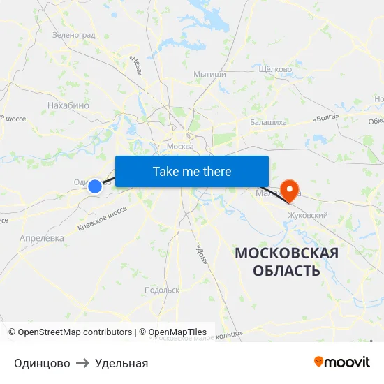 Одинцово to Удельная map
