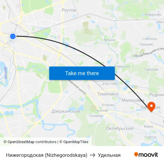 Нижегородская (Nizhegorodskaya) to Удельная map