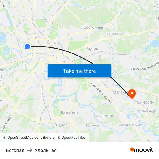 Беговая to Удельная map
