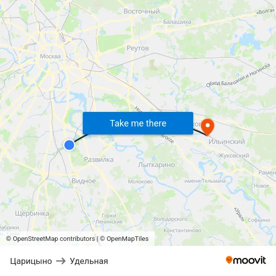 Царицыно to Удельная map