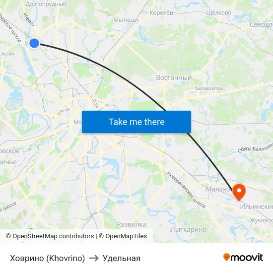 Ховрино (Khovrino) to Удельная map