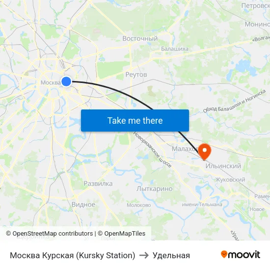 Москва Курская (Kursky Station) to Удельная map