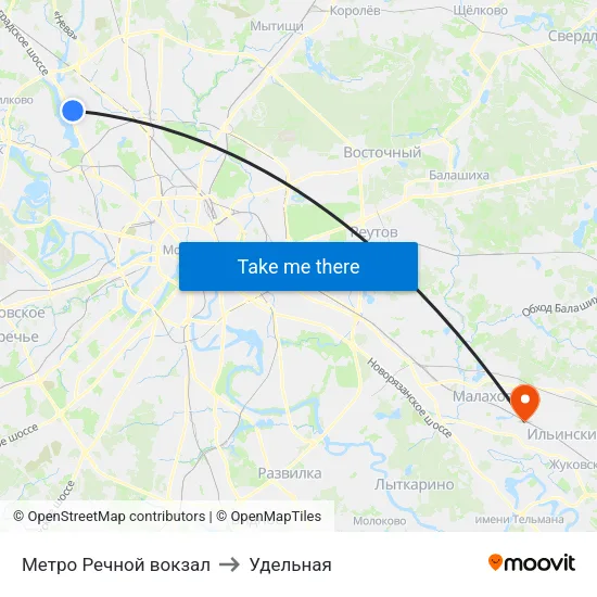Метро Речной вокзал to Удельная map