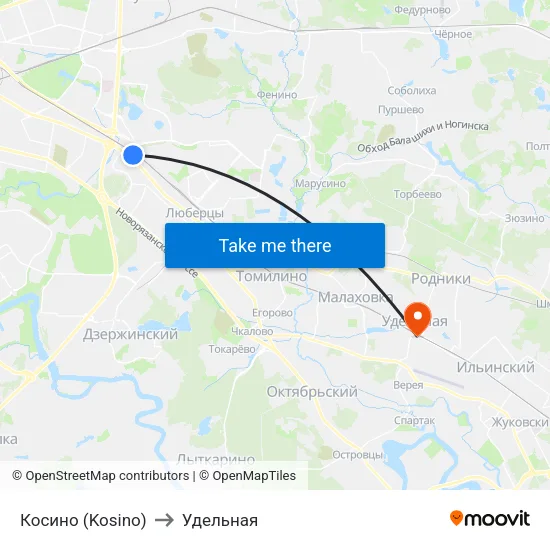 Косино (Kosino) to Удельная map