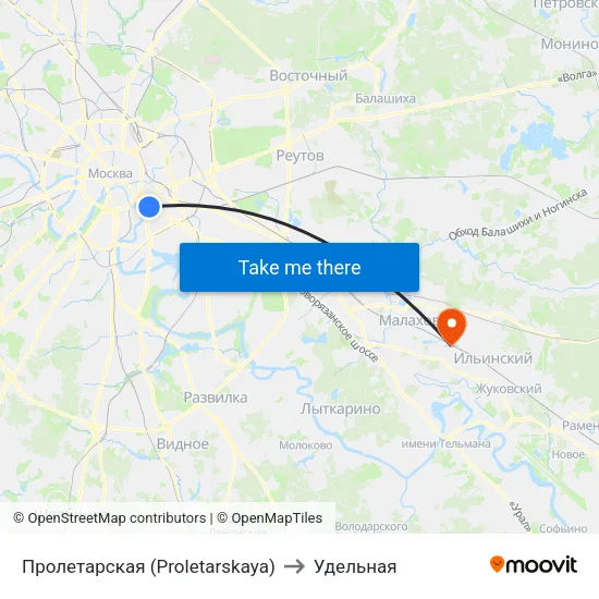 Пролетарская (Proletarskaya) to Удельная map