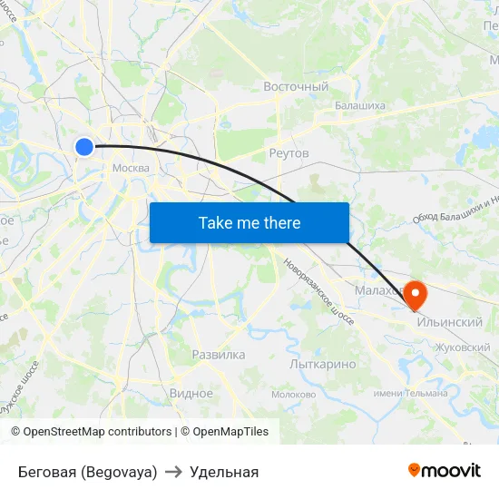 Беговая (Begovaya) to Удельная map