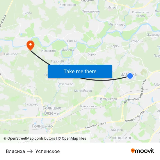 Власиха to Успенское map