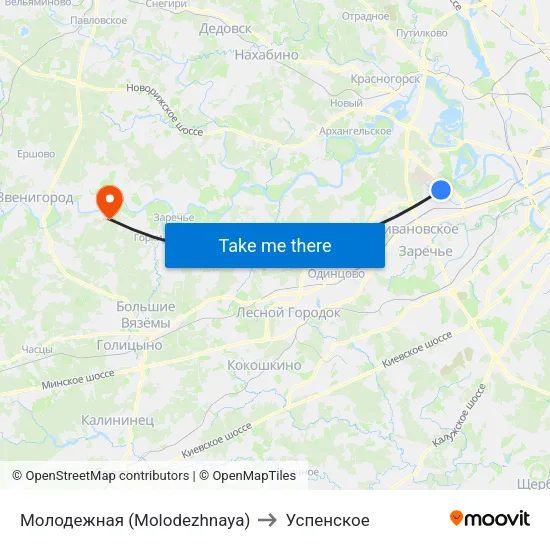 Молодежная (Molodezhnaya) to Успенское map