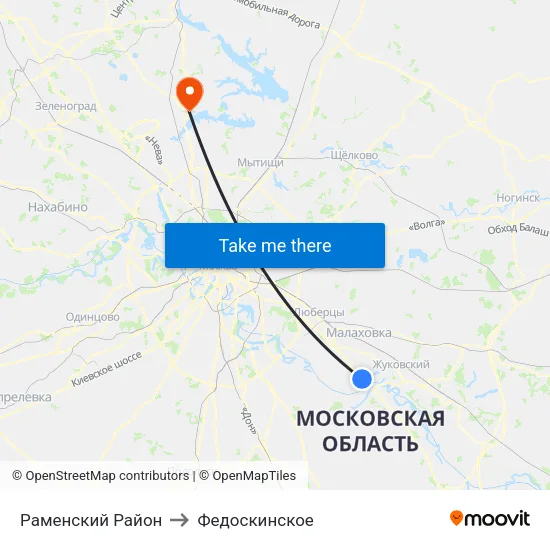 Раменский Район to Федоскинское map