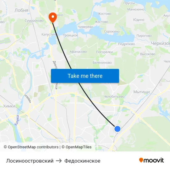 Лосиноостровский to Федоскинское map