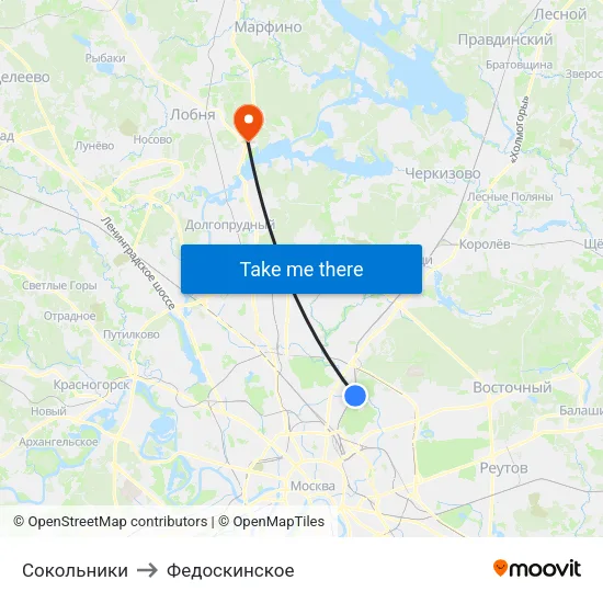 Сокольники to Федоскинское map