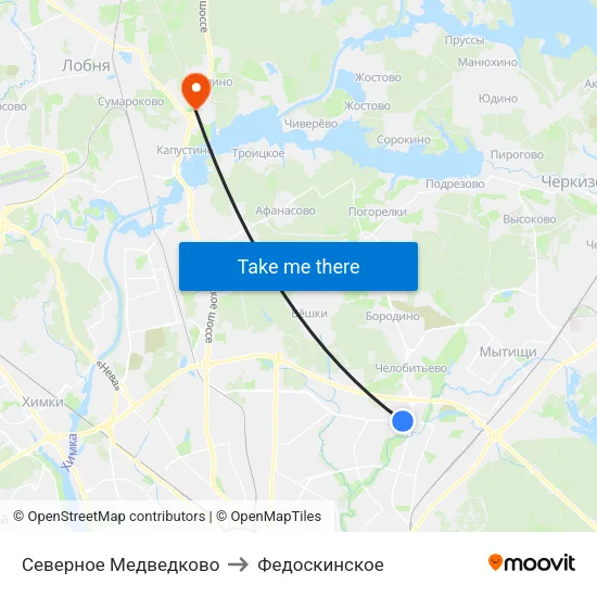 Северное Медведково to Федоскинское map