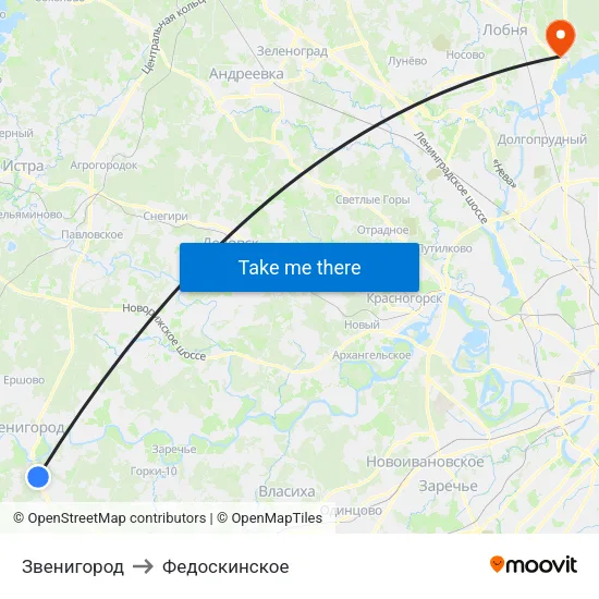 Звенигород to Федоскинское map