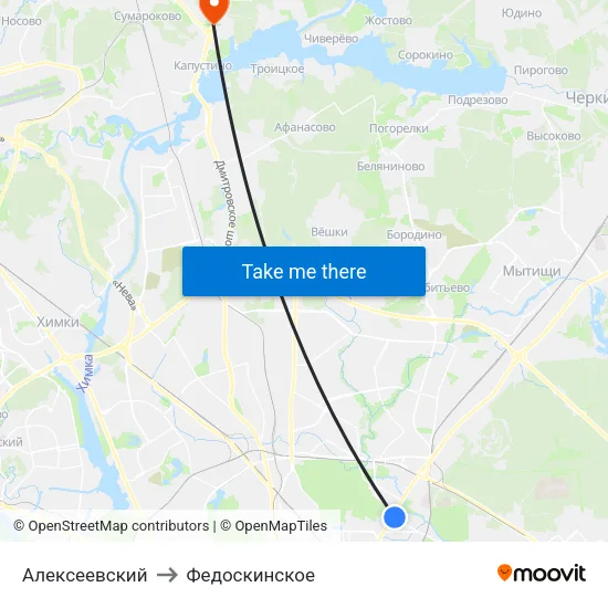 Алексеевский to Федоскинское map