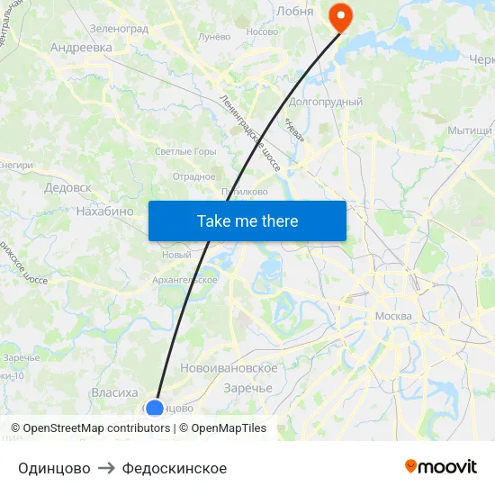 Одинцово to Федоскинское map
