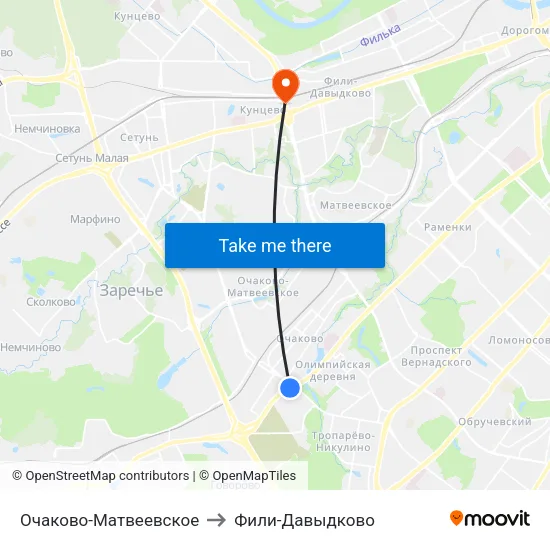 Очаково-Матвеевское to Фили-Давыдково map