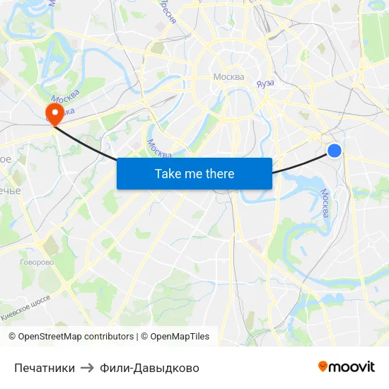Печатники to Фили-Давыдково map