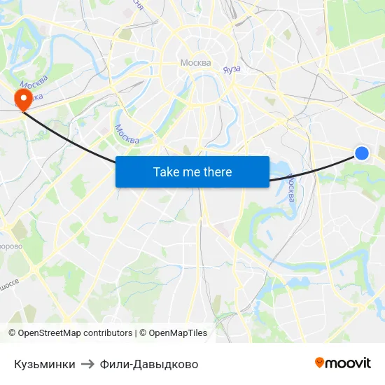 Кузьминки to Фили-Давыдково map