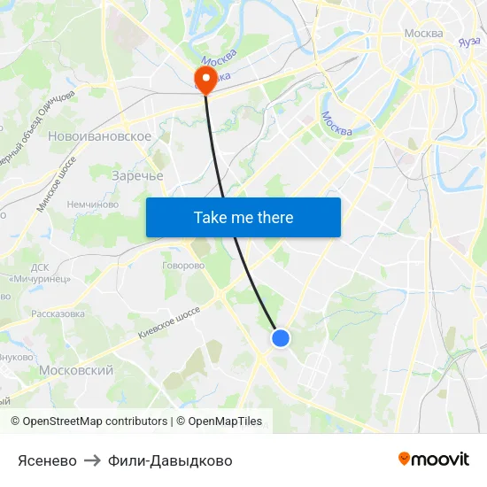 Ясенево to Фили-Давыдково map