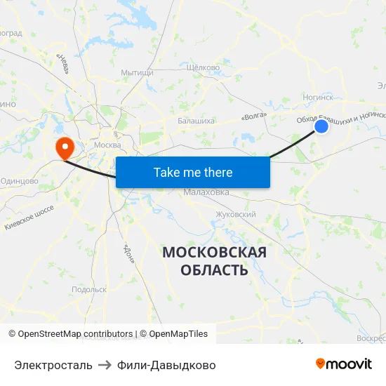 Электросталь to Фили-Давыдково map