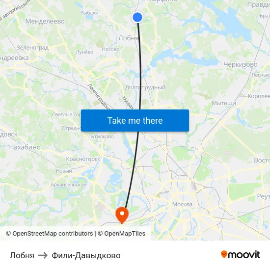 Лобня to Фили-Давыдково map