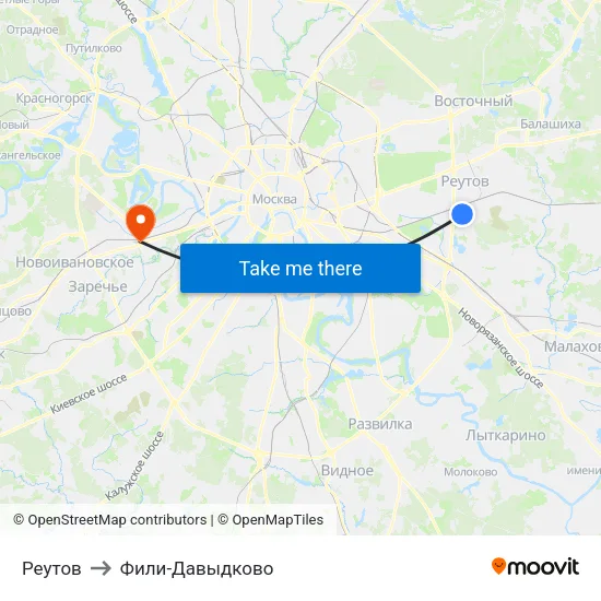 Реутов to Фили-Давыдково map