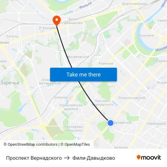 Проспект Вернадского to Фили-Давыдково map