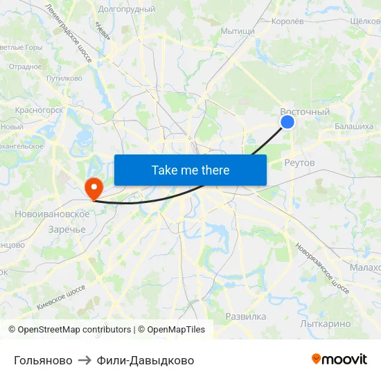Гольяново to Фили-Давыдково map