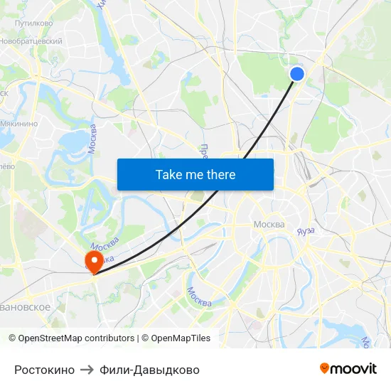 Ростокино to Фили-Давыдково map