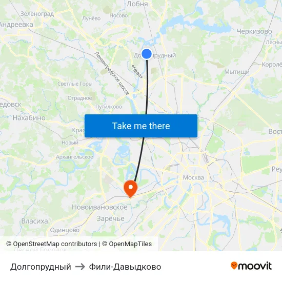 Долгопрудный to Фили-Давыдково map