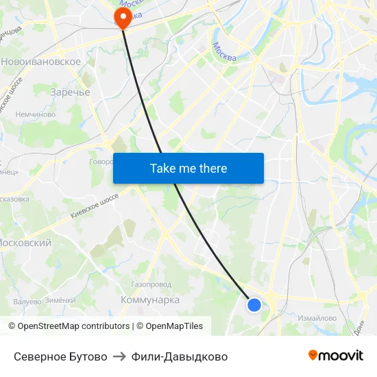 Северное Бутово to Фили-Давыдково map