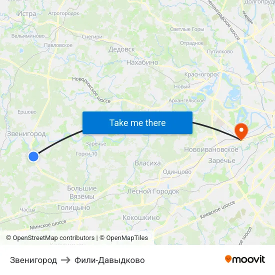 Звенигород to Фили-Давыдково map
